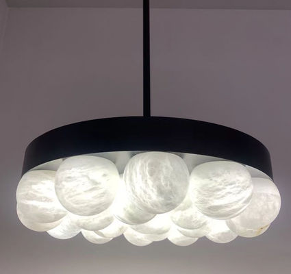 luxury  House Spanish Alabaster Chandelier Living Room Brass Round Marble Ball Dining Room Bedroom Lighting