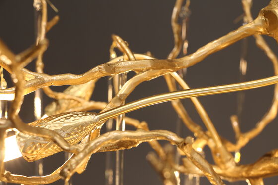 Unique Design Art Indoor Deco Luxury Custom Raindrop Gold Copper Tree Hotel Dining Room Hanging Pendant Lamp Chandelier