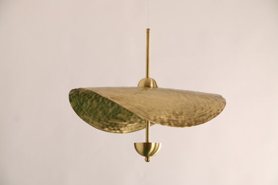 Luxury Modern LED Chandeliers for Home Restaurant All Copper LED Pendant Lamps with Adjustable Height Brass Lotus Leaves Design