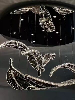 Luxury Crystal Feather Chandelier Modern Leaf Pendant Light for Staircase & Villa