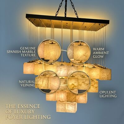 Spanish Marble Luxury Crystal Chandelier Custom Large Foyer Pendant Light for Hotel Villa Club