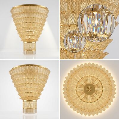 Exclusive Club Gold Crystal Chandelier Custom Large Spanish Marble Column Luxury Interior Lighting