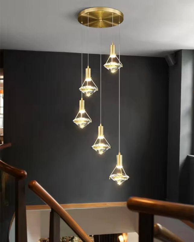 Nordic Luxury Modern Indoor Hotel Villa Restaurant Diamondshape Decorative Creative Crystal Pendant Light