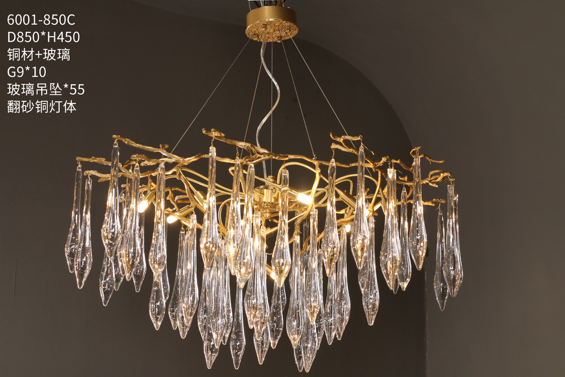 Post-modern Luxury Copper Tree Branch Crystal Lamp Art Dining Line Hanging Lamp