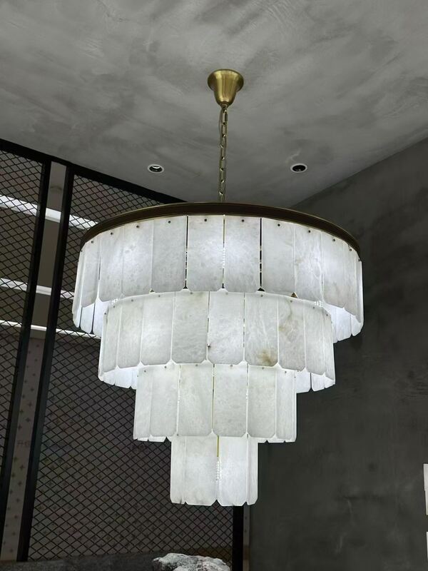 Zhongshan High Quality Modern Round Alabaster Balloon Dinning Plaster Chandelier New Designer Long Marble Lights for Home