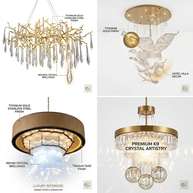 Villa Pendant Light Custom Made Golden Metal Body Adjustable Color Temperature 3000-6500K For Living Room