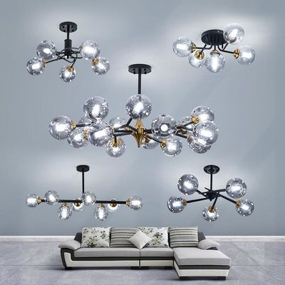 Le lustre en verre de sphère d'espace libre d'E27 E26 a fumé l'abat-jour de Grey Ceiling Light Teardrop Shaped