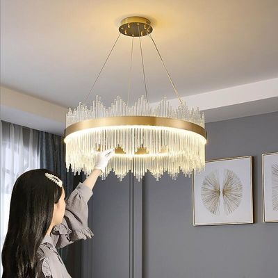 3000K à l'or en laiton de luxe moderne Crystal Chandelier Double Rimmed de plafonniers 6500K