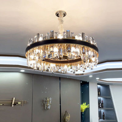 E14 Luxe Chandeliers de cristal modernes Décoration en cuir résistant à la rouille Pendant noir