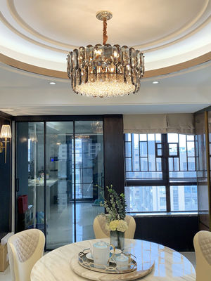 E14 Lumière de pendentif gris fumé résistant à la rouille Lumières de plafond de lustre de cristal moderne