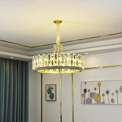 La fumée moderne ronde Grey Crystal Chandelier E14 de LED a plaqué le plat épaissi de plafond