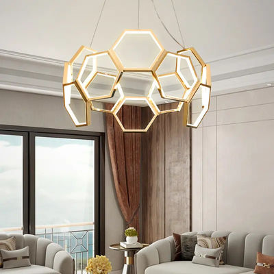 Hexagon LED Acrylique Chandelier commercial Lampes décoratives modernes Originalité Puissante capacité de charge