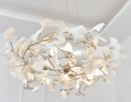 Le plafonnier en céramique créatif de lustre de feuille de Ginkgo a ajusté le fil accrochant