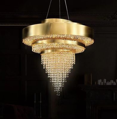 Lumières à pendentif personnalisées métalliques transparentes en cristal pour hôtel et salle de banquet