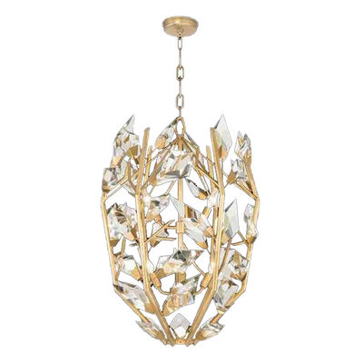 Lustre de cristal moderne et créatif rond avec feuilles de cristal découpées à la main