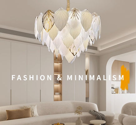E14 Chandelier d'entrée en verre cristallin électroplaté avec feuilles de verre