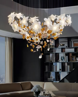 Le cuivre + l'imitation des fleurs de jade Lumière Hôtel de luxe Loft Villa Escalier de cristal Lustre
