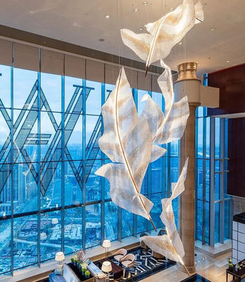 Lumière de pendentif en feuille sur mesure Grand loge Lustre de verre moderne