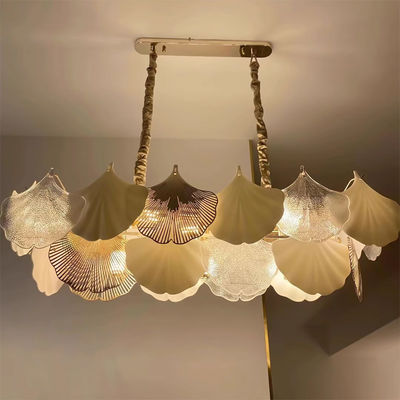 Chandelier en verre cristallin à feuilles de ginkgo pour espaces commerciaux ou restaurants