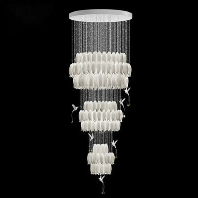 Chandelier à fleurs en céramique haut plafond Chandeliers avec un pendentif d'oiseau en céramique exquis