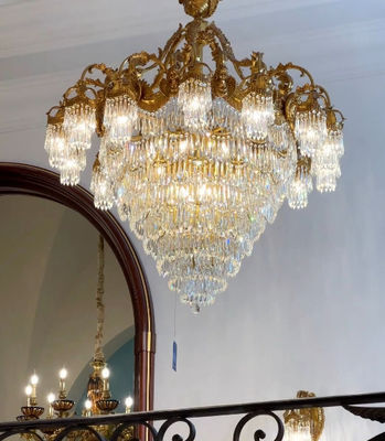 Chandelier de foyer en cristal moderne pour hauts plafonds