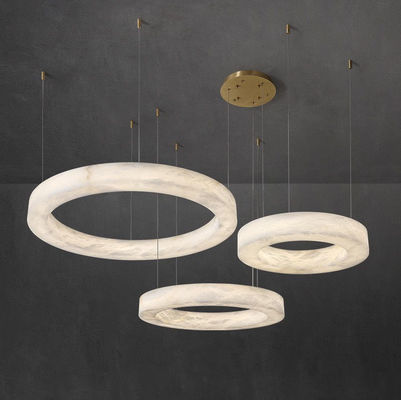Nordique Led Modern Ring Espagnol Alabaster Pierre laiton Pendant Lampe Chandelier Pour le salon