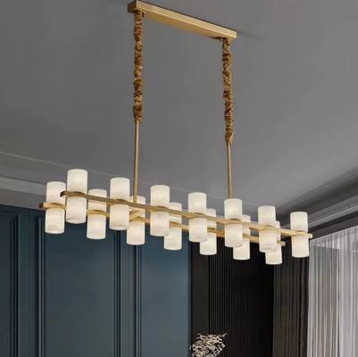 Chambres à manger personnalisées Bar Rectangle Plafond Luxe Alabaster Decoratif Lustreur Or Lumière Pendentif Lumière