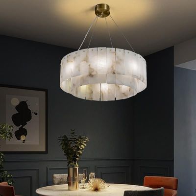 Tout le cuivre léger luxe marbre naturel créatif nouveau modèle chinois salon salle à manger lustre circulaire