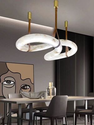 Design moderne en forme de figure huit Salle de séjour Île de cuisine Alabaster naturel espagnol Lumières suspendues de lustre