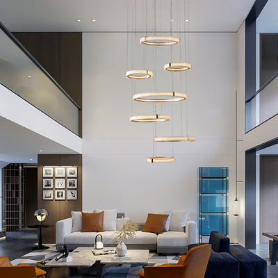 Villa Nordique Intérieure Grand Lumière Lustreur Moderne Anneau Créatif Hollow Rotation Pendant Lumière