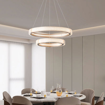 Lustre à cristal nordique moderne créatif à double anneau suspendu Lustre à l'ombre 3CCT LED sable fer acrylique décoration de grande pièce