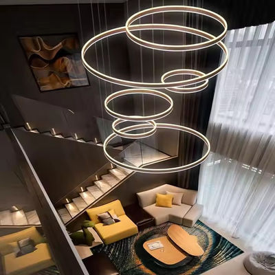 Hôtel Villa Escaliers plafond haut suspendu Café noir or Cercle rond Anneau à l' LED Lustre pendentif