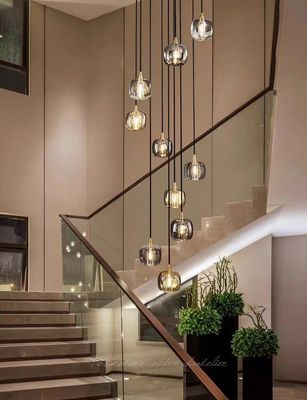 Chocolat tout en cuivre Escalier pendentif Lampe d'extrémité Villa Salon lumière avec cristal de luxe et fonction de rotation