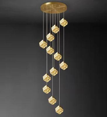 Éclairage décoratif du hall d'hôtel de luxe Lumières suspendues Lumières linéaires Grandes longues Escaliers au plafond élevé Lumières de cristal à LED
