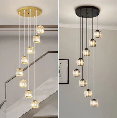 Villa Hollow Iron Chandelier or/noir moderne minimaliste éclairage d'escalier en cristal avec conception tournante