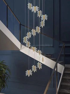 Moderne Led Art Simple Acrylique Lustreur de feuille d'or Maison Hôtel Escalier Dining Décorer Pendant Lumière