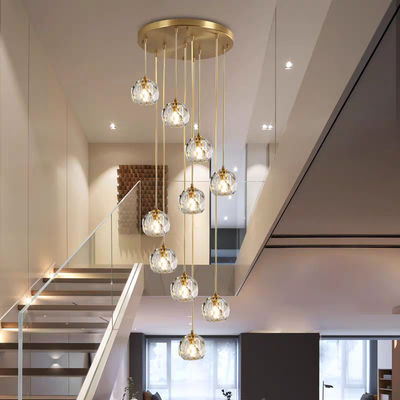 15 KG Crystal Football Tout le cuivre Crystal Light Luxe salon appartement villa salon en rotation montée d'escalier longue lampe suspendue