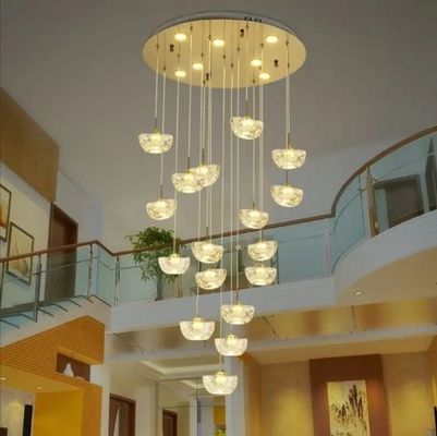 Lumière du salon du bâtiment duplex en lingot de cristal créatif pendant de la villa de lumière d'escalier en colimaçon long lustre