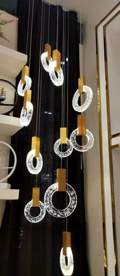 Chandelier à l'anneau de cristal moderne Villa créative Hôtel Restaurant Lumière pendentif d'or Chandeliers d'escalier
