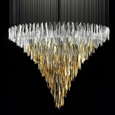 Lustre triangulaire moderne or blanc verre transparent lustre lumineux luxe grand lustre lampe personnalisée non standard
