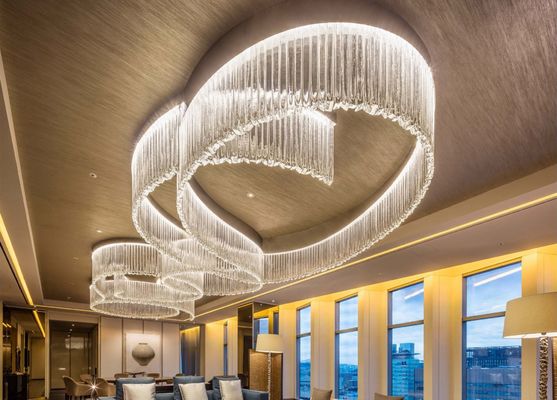 Projet d'hôtel de luxe sur mesure Salle de banquet Restaurant Lobby Cristal Rod Led Lustre de plafond