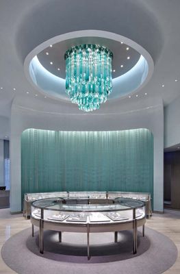 Plafond de bijoutier cascade de glace bleue verte glace soufflée artisanale glaciers sur mesure lustre de stalagite hôtel hall de ville lustre de l'ingénierie lampes non standard sur mesure