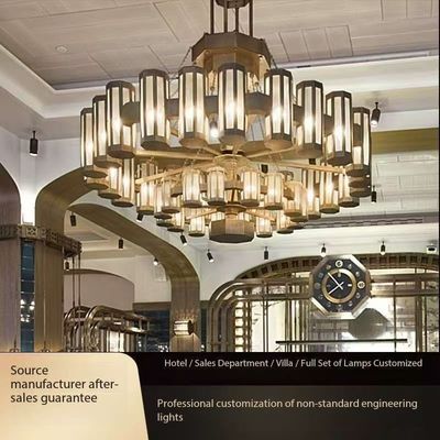 AC 85-265V Voltage L'éclairage intérieur moderne Grand chandelier de foyer Pour le restaurant chinois Simple Metal Copper Hot Pot