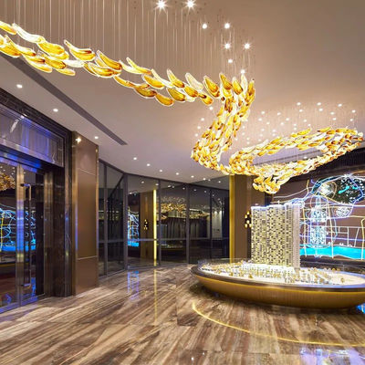 Projet non standard Hôtel Lobby Club Verre doré Décoration suspendue Hôtel Salle de banquet Lampes décoratives
