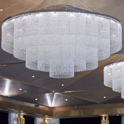 Chandelier personnalisé de grand cercle avec couleur blanche émettant du froid et matériau en verre / cristal / acrylique / acier inoxydable