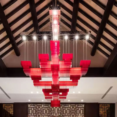 Chandelier de restaurant chinois sur mesure de style moderne créatif acrylique carré centre rectangulaire chandelier