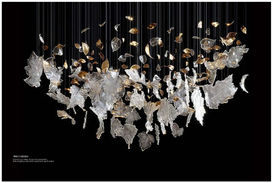 hauteur réglable style moderne art Led lustre lumineux pour les grands projets avec feuille de verre personnalisée et décoration de banquet de luxe