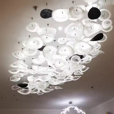 Collier en verre blanc Art en verre Hôtel Lobby Villa Salle de séjour Luxe Plafond en verre Led Lustre décoratif