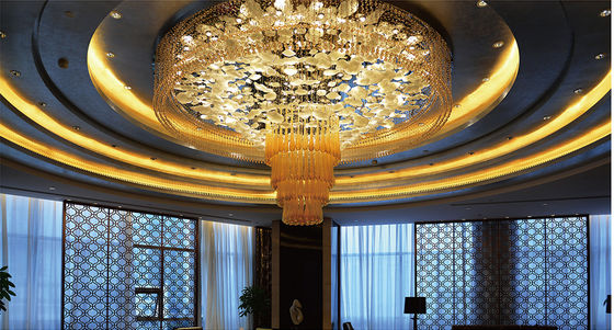 Chandelier personnalisé de style post-moderne Hôtel Lobby Centre d'affaires Grand cristal de luxe rond pendentif goutte d'eau LED