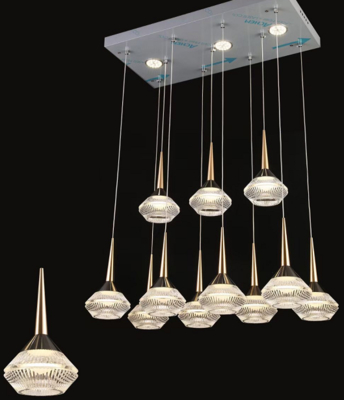 Suspension moderne personnalisée en or et aluminium pour long plafond, escalier en colimaçon, grand salon, lumière suspendue, LED, lustre de luxe en acrylique